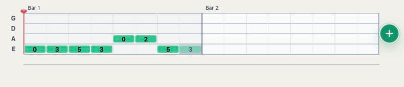 Four-string bass tablature in the Note2Tabs editor