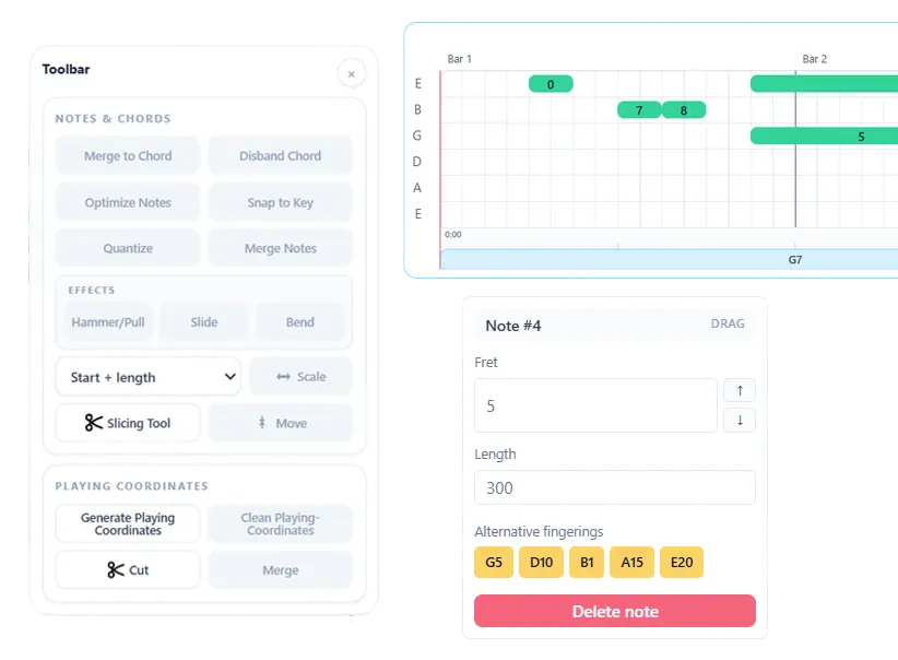 Guitar tab editing tools