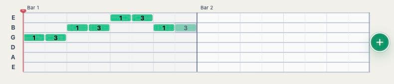 Example tab in the Note2Tabs editor